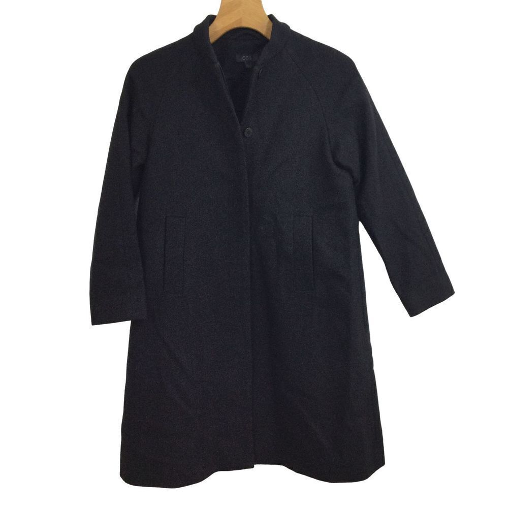 Cos Womens Wool Cashmere Overcoat Coat Jacket Side Slit Pockets Black Size 2